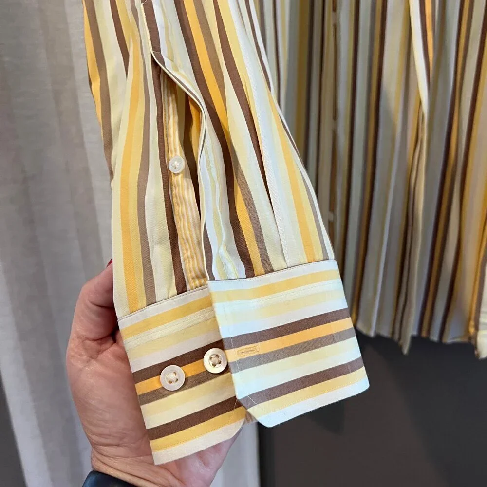 Men's Banana Republic Brown&Yellow Striped Long Sleeve Button Down Shirt Size XL